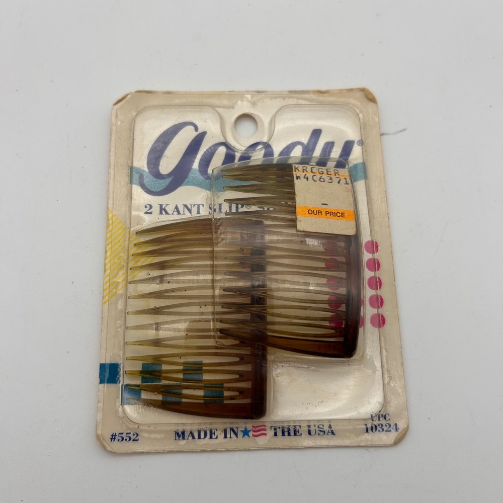 Vintage 1989 Goody Kant Slip Side Combs 552 Tortoise Shell Made in USA 2 Pack
